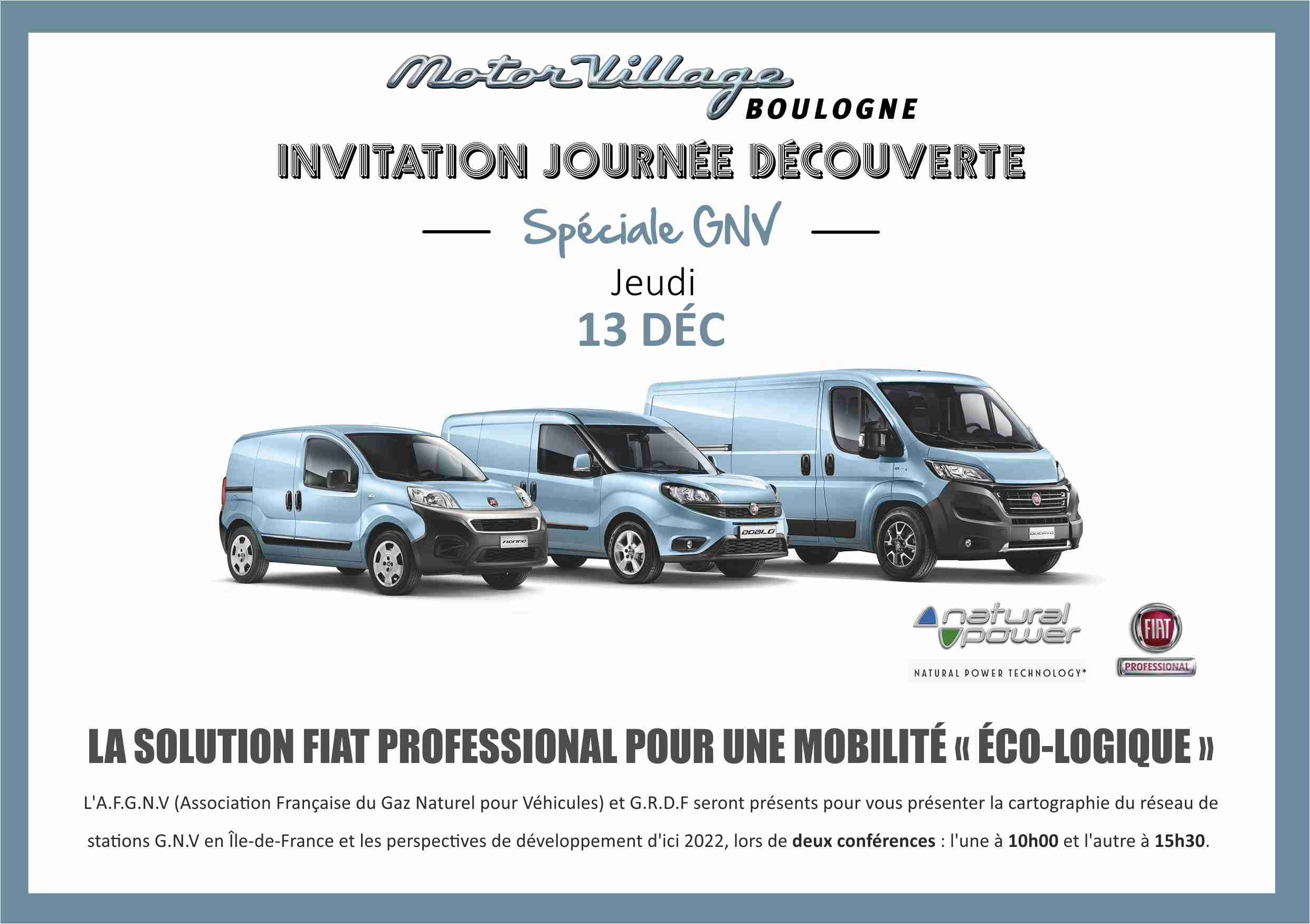 Le 13 décembre 2018, participez à la journée spéciale GNV organisée par FIAT Professsional à Boulogne (92)